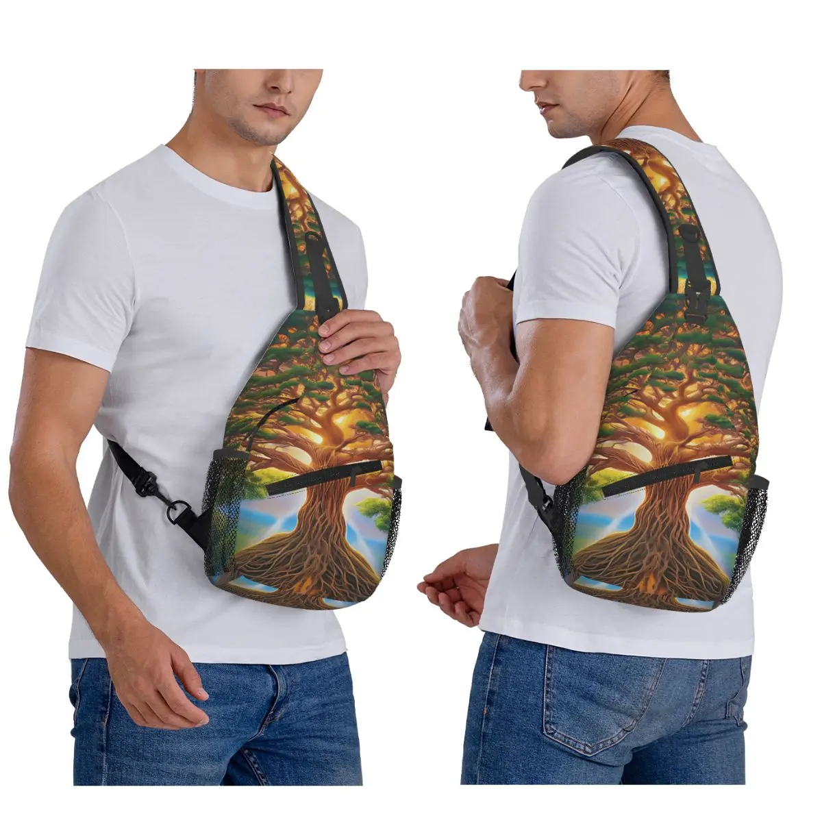 Biblical World Tree Of Life Chest Bag Men Sling Crossbody Backpack Chest Bag Traveling Hiking Daypack Shoulder Bag