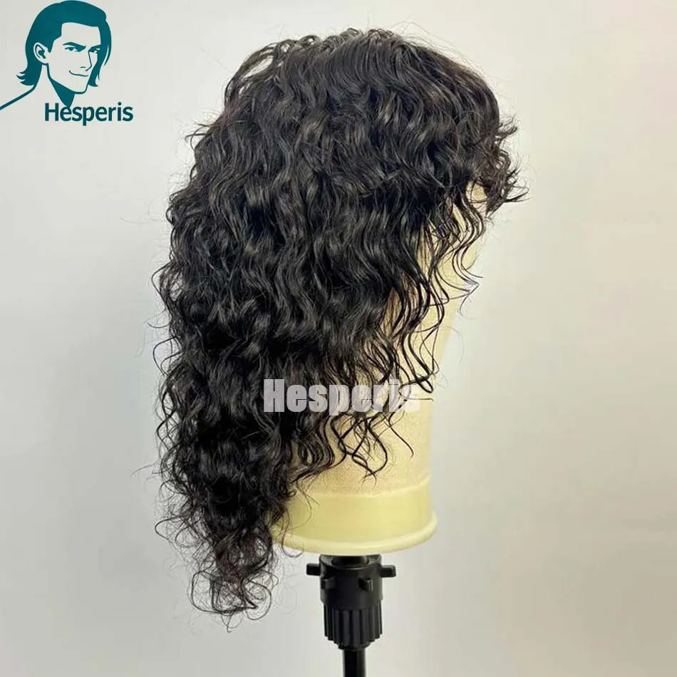 Hesperis شعر بشري مجعد الباروكات مع الانفجارات البرازيلي ريمي الحرير العلوي آلة كاملة صنع شعر مستعار للرجال شعر مستعار قصير مجعد للذكور #3