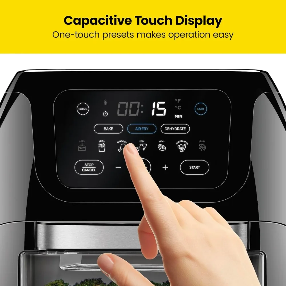 หม้อทอด Air fryer ดิจิตอลมัลติฟังก์ชั่น + โรติสเซอรี่, เครื่องอบแห้ง, เตาอบพาความร้อน, เครื่องตั้งล่วงหน้าหน้าจอสัมผัส17ชิ้นทอด, อบแห้ง