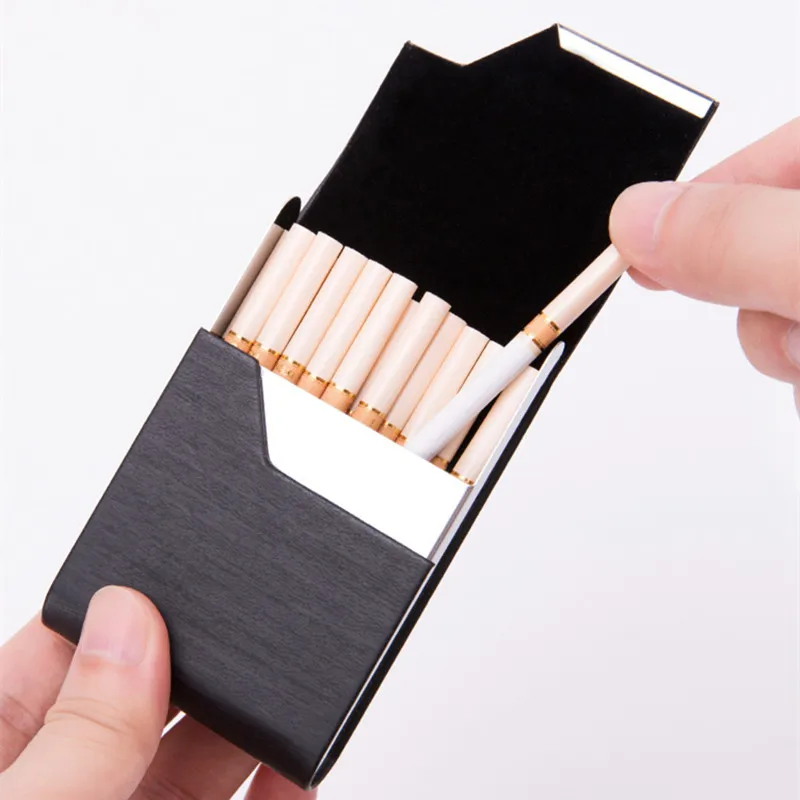 Multifunction Stainless Steel Cigarette Case PU Leather Cigar Storage Box Tobacco Holder 1 PC Card Cases Smoking Accessories