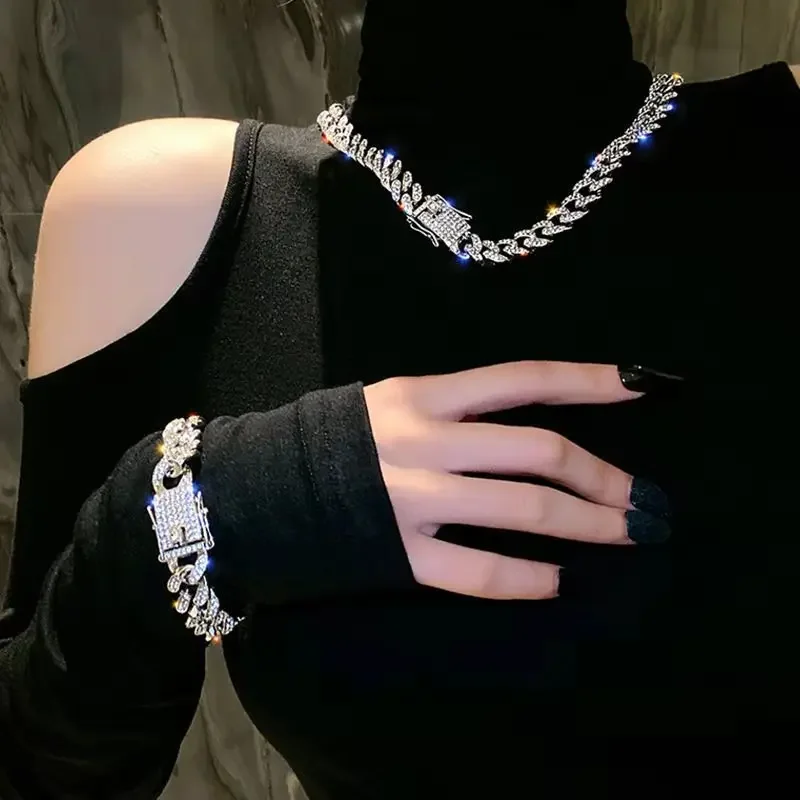 

Iced Out Chain для женщин 1 комплект 12 мм Майами Кубинские цепочки CZ Bling Рэпер Хип-хоп браслет Ожерелье для мужчин Ювелирные изделия Колье Оптовая продажа