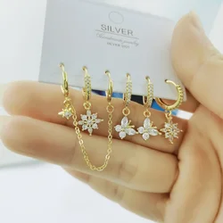6-pieceFashion Flower Butterfly Drop Small Hoops Set Hot Sell Pendant Long Chain Earrings for Women Party Jewelry