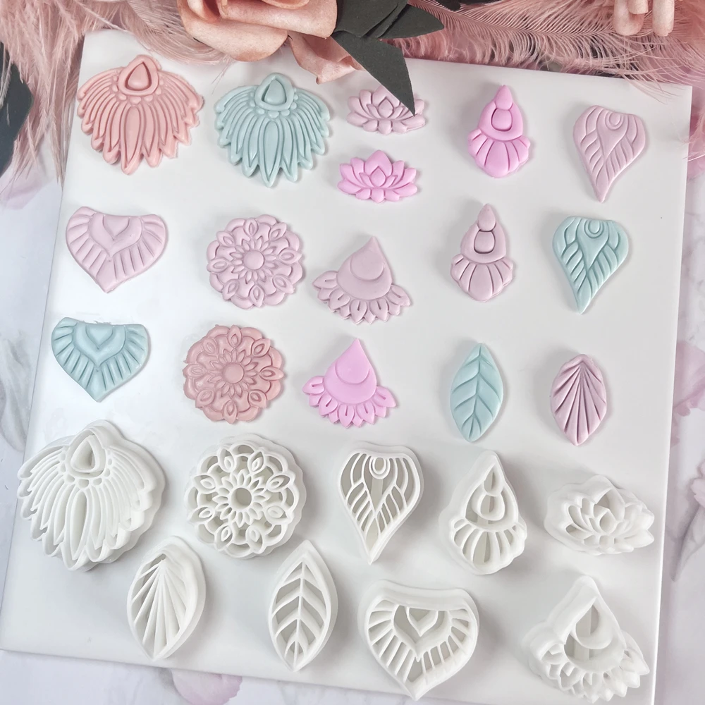 Vintage Embossed Patterned Polymer Clay Cutter Lotus Mold Retro Boh Earring Pendant Modeling Cutting Die DIY Making Tools