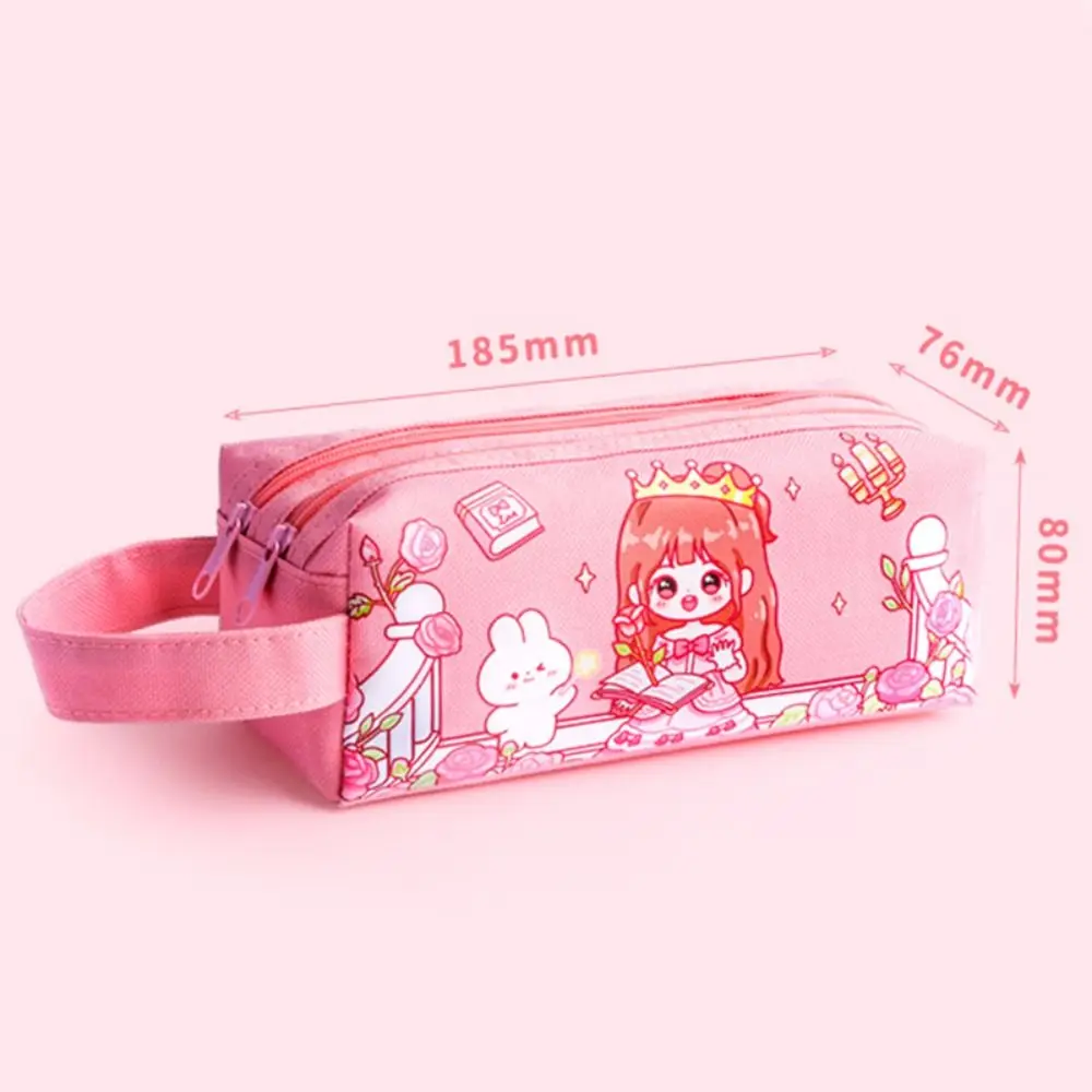 Cartoon Handheld Pen Bag Large Capacity Portable Stationery Bag Double Layers Pencil Case Gift