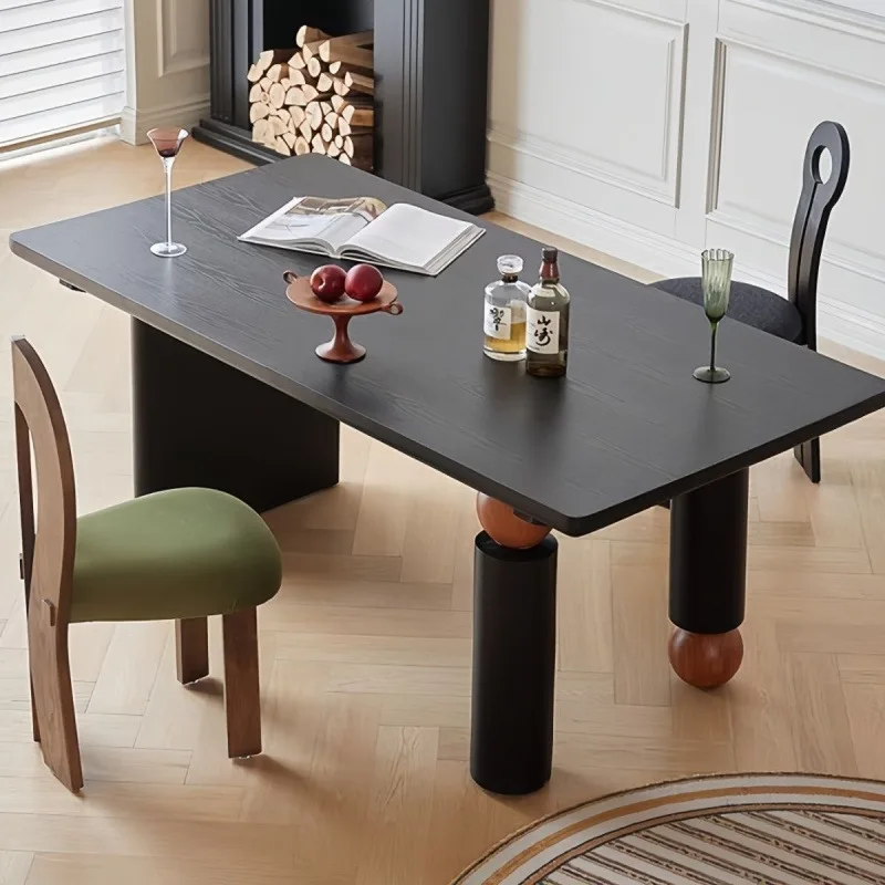 Table à manger rectangulaire en bois massif noir, style nordique, simple, rétro, moderne