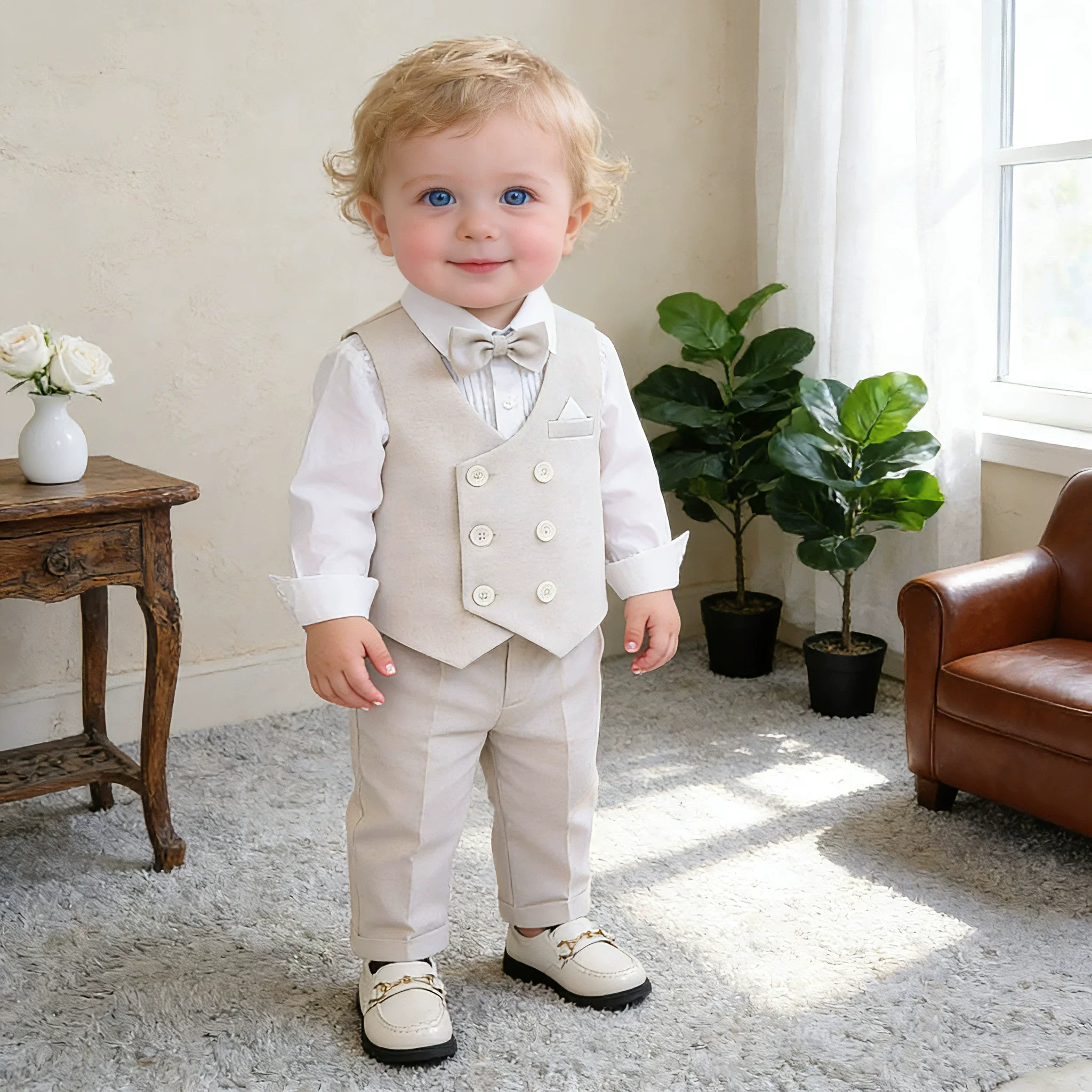 Boys' Spring/Autumn Suit Vest Set Baby First Birthday Suit Wedding Flower Boy Piano Performance Parade Formal Wear