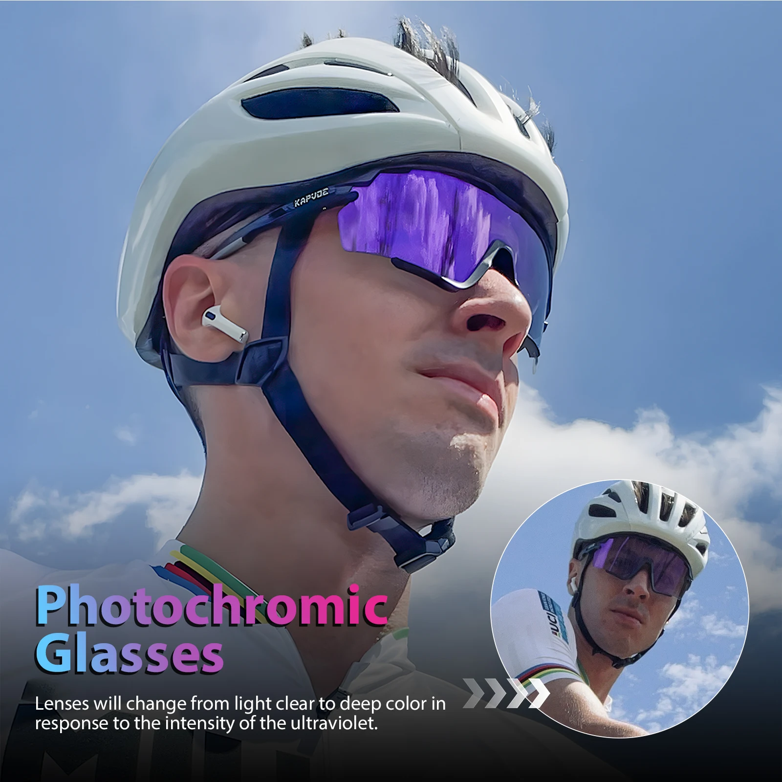 Kapvoe Photochromic Cycling Glasses Silver Lens Sunglasses Multi Color Men Women Bike Outdoor Eyewear Riding Driving Running