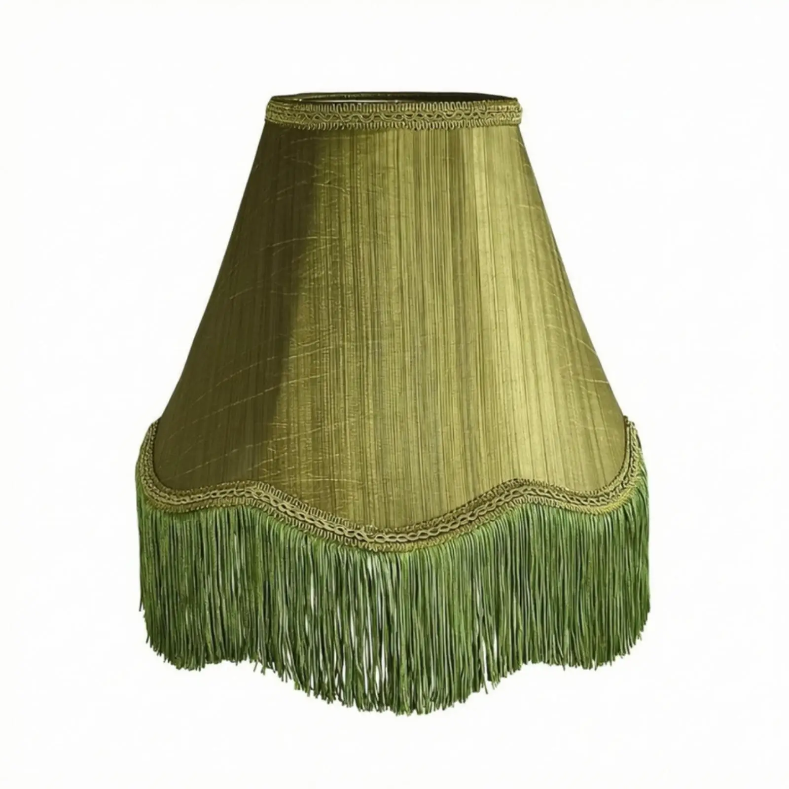 Faux Silk Folding Lamp Shade Fringe Trim Classic Tapered Design Handmade Fabric Cover for Table Lamp Bedside Nightstand