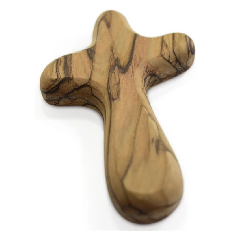 

ABUN-4Inch Hand Held Olive Wood Clinging Cross Fine Prayer Comfort Holding Wooden Cross - Hand Held Palm Size