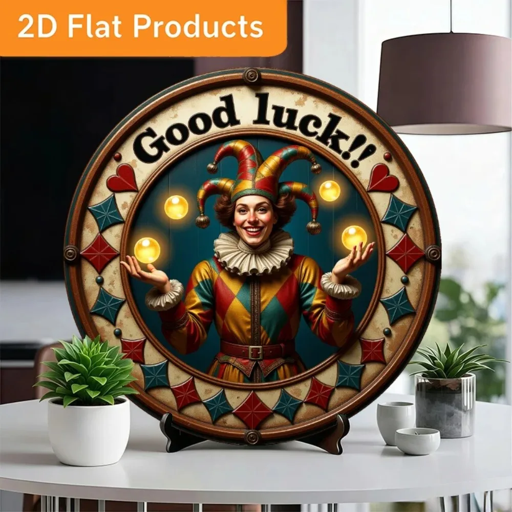 CIFBUY Vintage Rustic Aluminum Wall Art 30cm Round Waterproof Clown Floral Metal Sign Decor For Home Garden Living Room Hallway