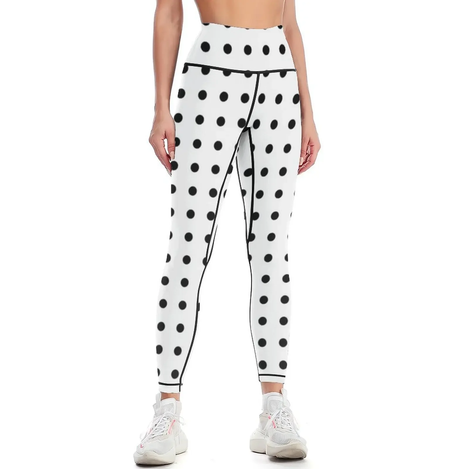 

Black and White Polka Dot Design - Black Dots on White Background Leggings gym top Training pants Womens Leggings