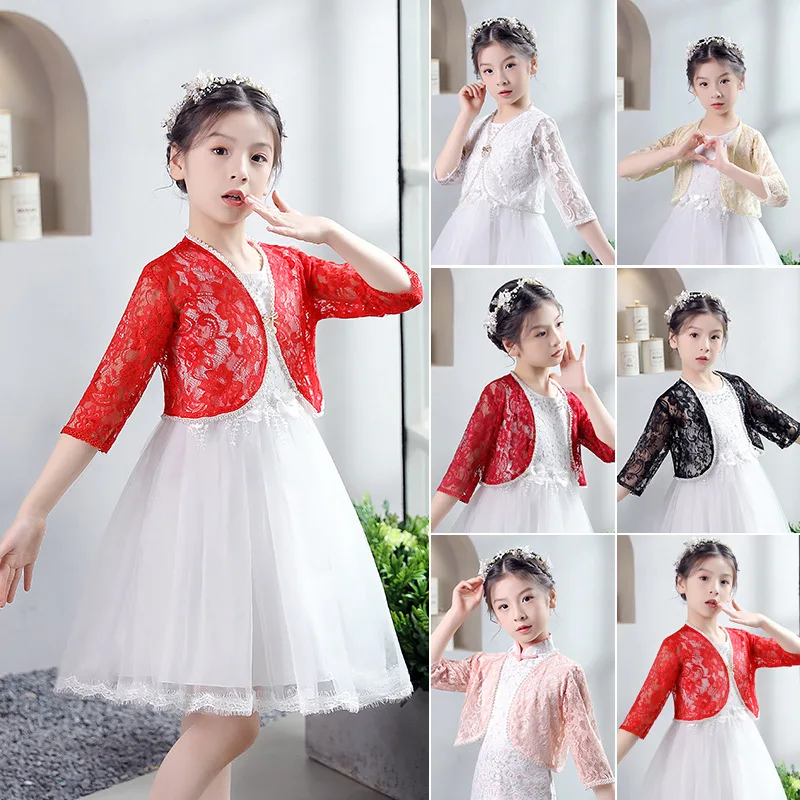 Solid Children Thin Girls Kids Long Sleeves Bolero Jacket Shrug Bridal Cape Wedding Cloaks Shawl Shrug Outerwear Girl Clothes