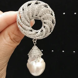 Natural Fresh Wate Baroque Pearl Brooch Pendant Vintage Style  For Women Fashion Jewelry With Cubic Zironia Free Shipping