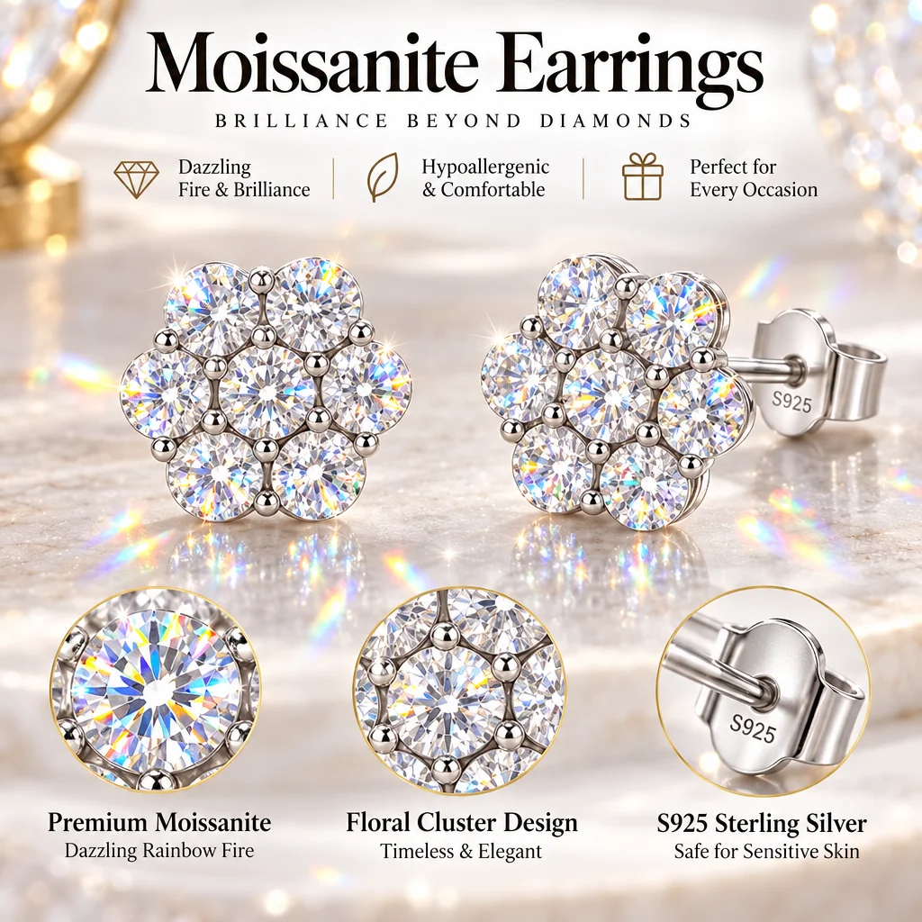 With GRA Certificate Moissanite Earrings 3.0mm D VVS White 18K Gold Plated S925 Silver Earrings Women's Jewelry Free Gift Box