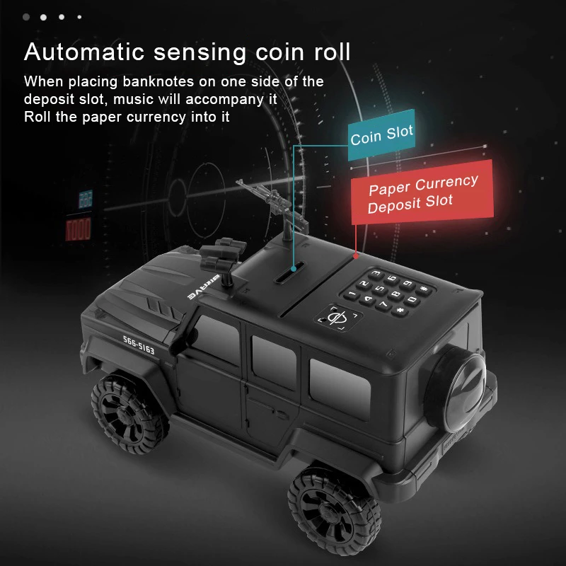 Facial Recognition Savings Cart, Automatic Coin Paper Currencies Rolling ATM Piggy Bank, Police Car Toy Gift for Boys