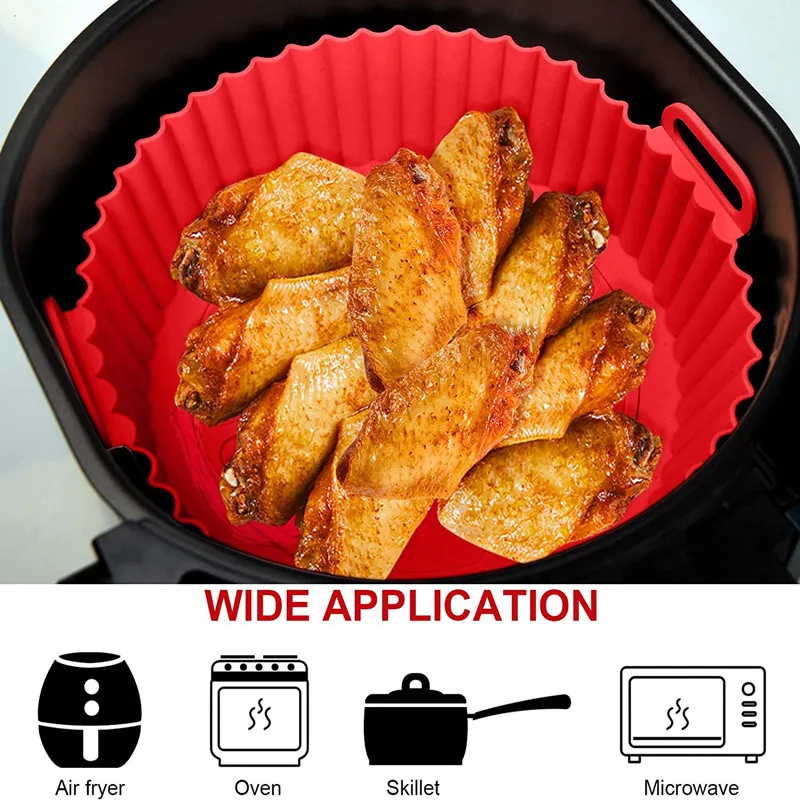 ถาดอบซิลิโคนหม้อทอด Air fryer ปลอดภัยต่ออาหารแผ่นแม่พิมพ์ไมโครเวฟซิลิโคนแบบใช้ซ้ำได้แผ่นรองอบหม้อทอด Air fryer ในเตาอบ