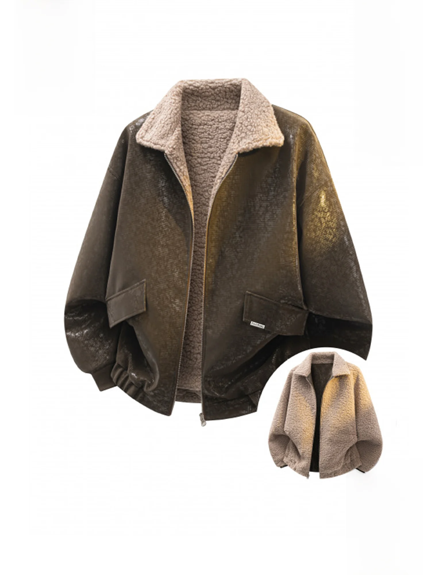 

PaulFrank M Double-sided Wear Collar Thiened Casual Outerwear Winter New Loose Fit Coat Warm Polyester Fiber Long Sve