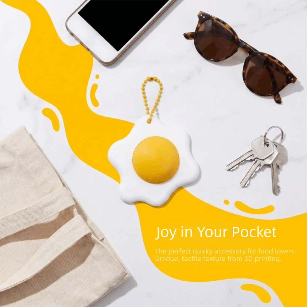 Simulation Fried Egg Pendant 3D Printed Bag Pendant Fidget Keychain Funny Sensory Finger Button Pendant Backpack Charm