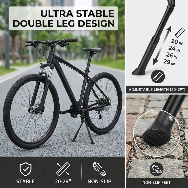 2PC Double Leg Bike Kickstand Center Mount Adjustable Bicycle Stand U Shape Cycling Parking Support Fit 20-29 Inch Non Slip Part
