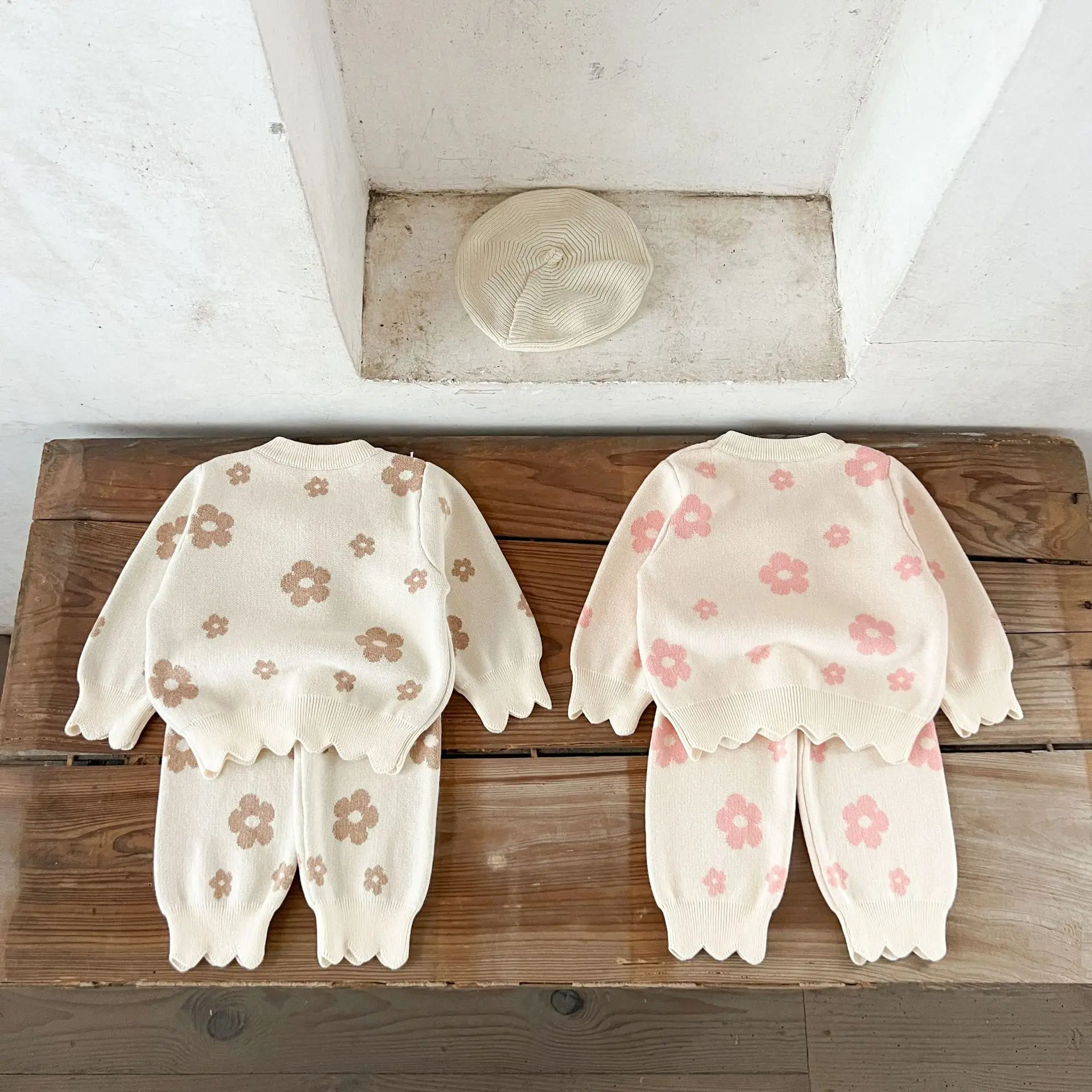 2025 Autumn New Baby Girl Knit Clothes Set Infant Girls Cute Flower Sweater + Pants 2pcs Suit Toddler Knitted Sweater Outfits