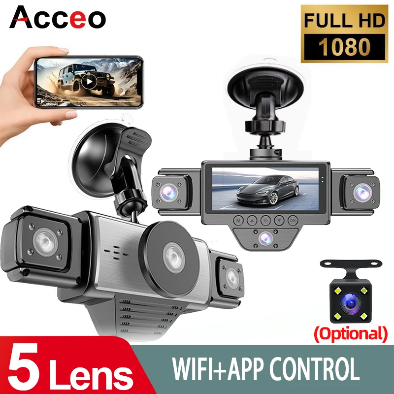 Caméra embarquée FHD 1080P 5 canaux Full HD avec Wifi, 5 caméras, enregistreur vidéo, vision nocturne, boîte noire, mode parking 24h/24