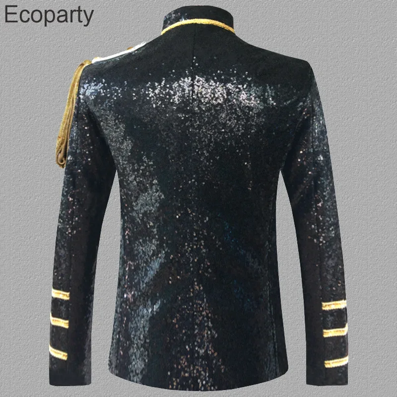 New Men\'s Fashion Tassels Sequin Blazer Jacket Male Stage Show Punk Military Dress Tuxedo Coat Singer Uniform Dj Costume Homme