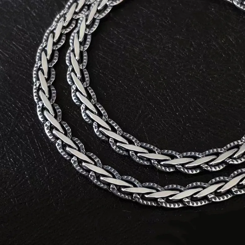 S925 Silver Distressed Braided Necklace For Women Retro French Lace Clavicle Necklace Niche Design