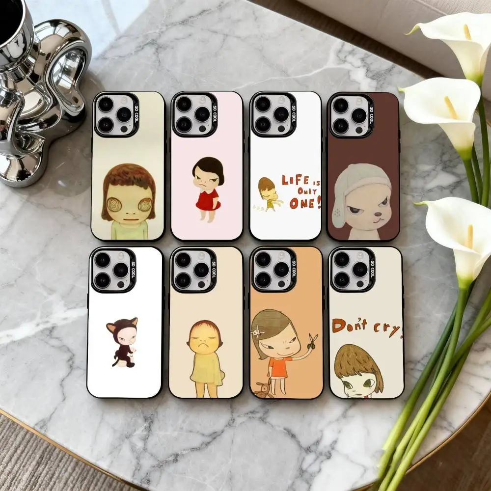 

Cute Y-Yoshitomo Nara Phone Case For iPhone17,16,15,14,13,12,11 Plus,Pro Max Black Candy Silver Plated Cover