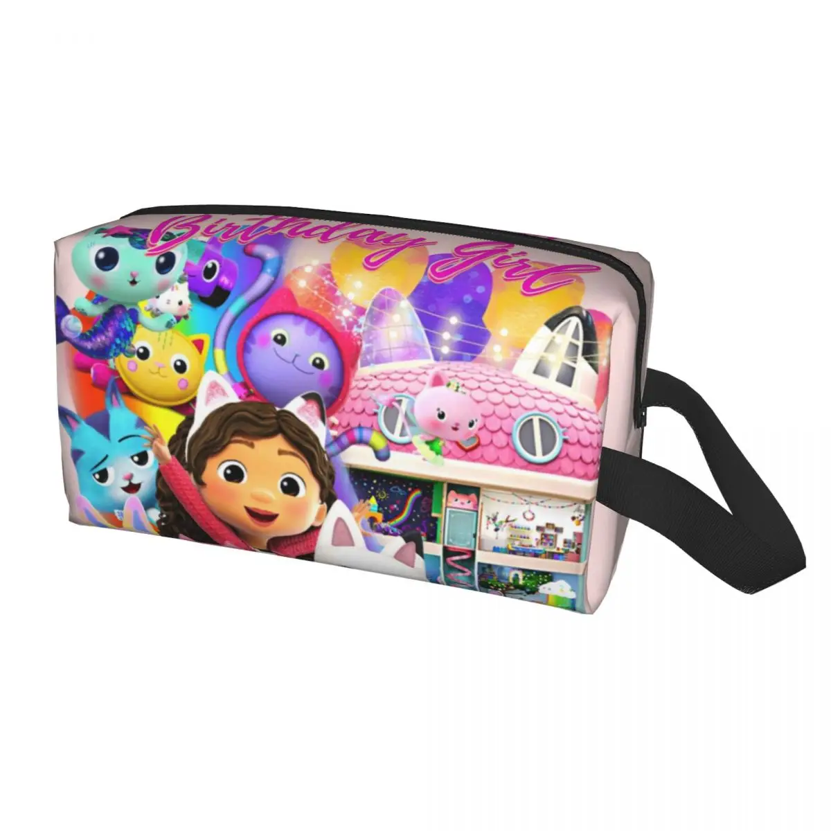 Kawaii Gabbys Dollhouse Travel Toiletry Bag Women Cartoon Anime Tv Cosmetic Makeup Bag Beauty Storage Dopp Kit