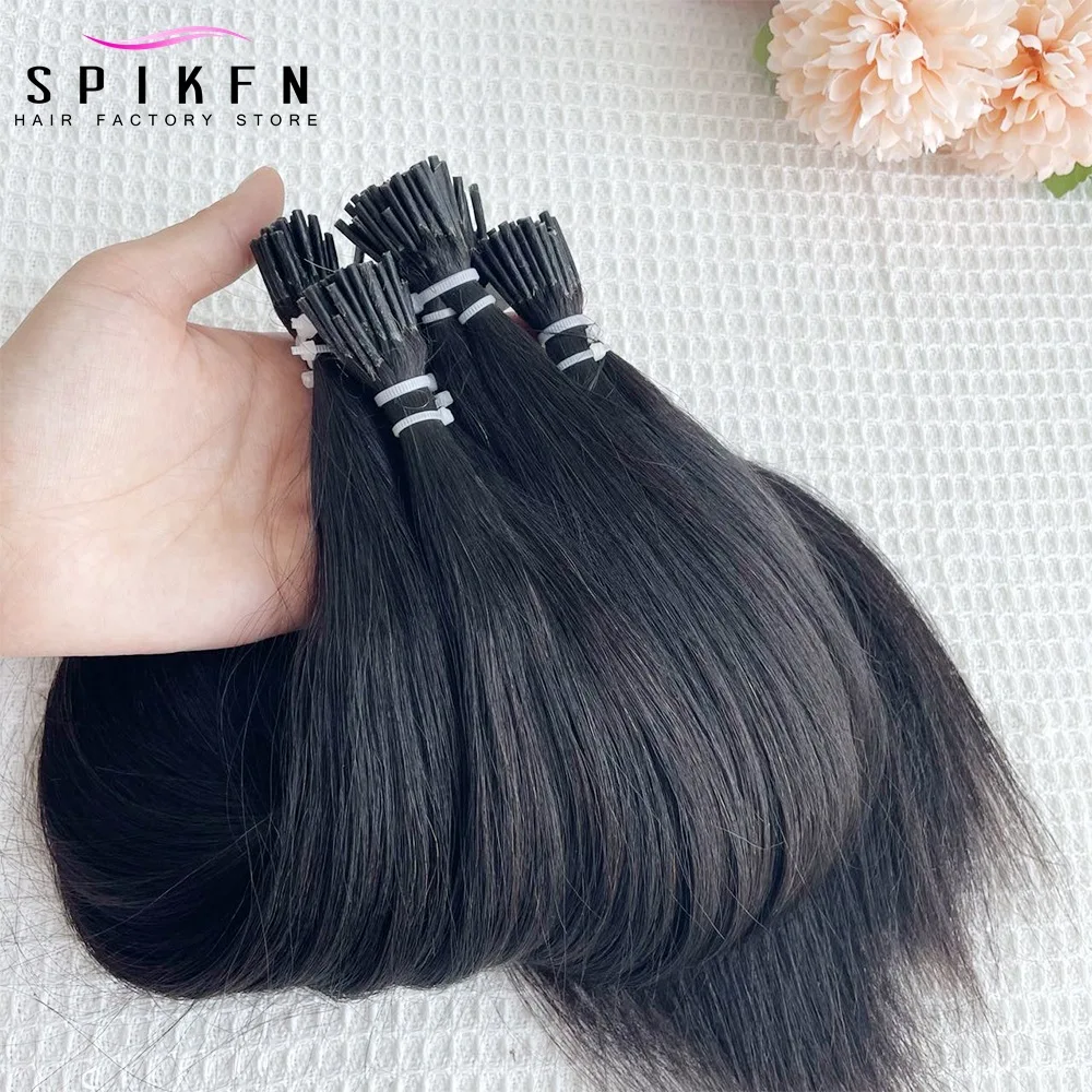 

SPIKFN Yaki Straight Micro Link I Tip Hair 12-26 inches Brazilian Remy Human Hair Extensions Light Yaki Micro Ring Hair