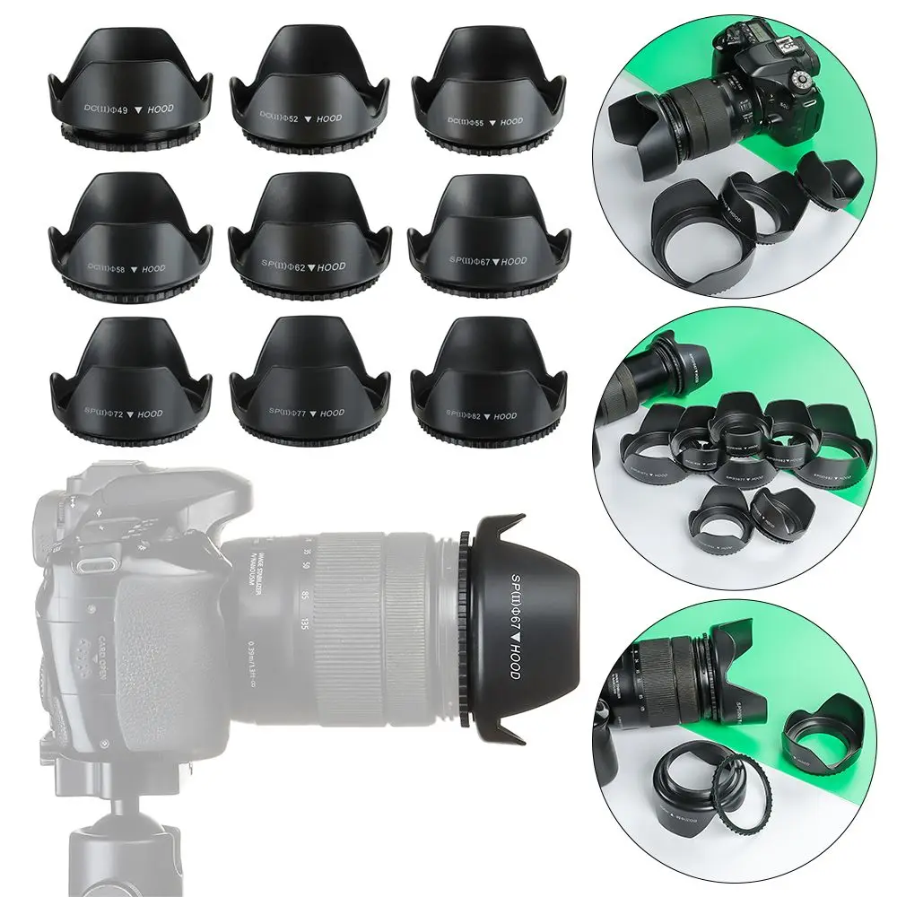 Screwed Sunshade Lens Hood For Nikon Canon Sony Fuji Olympus DSLR Camera 49mm 52mm 55mm 58mm 62mm 67mm 72mm 77mm 82mm