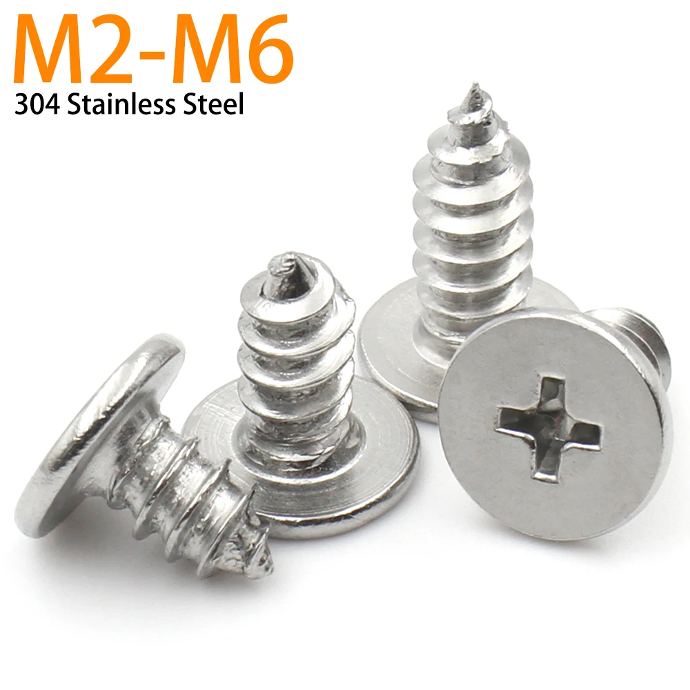 50/10 M2 M2.6 M3 M3.5 M4 M5 M6 CM 304 A2 Stainless Steel Cross Phillips Super Ultra Thin Flat Wafer Head Self-tapping Wood Screw