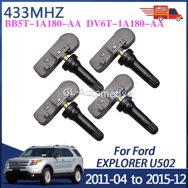 4 Stück 433-MHz-TPMS-Sensoren, passend für Ford Explorer, Edge, Transit, BB5T-1A180-AA, DV6T-1A180-AA, Reifendrucksensoren.