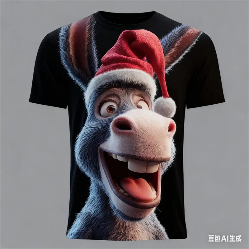 

Christmas Print Men's T-Shirt Funny Elk Graphic Design Fashion O-Neck Tee Shirt Outdoor Hip Hop X'mas Carnival Party Men Clothes