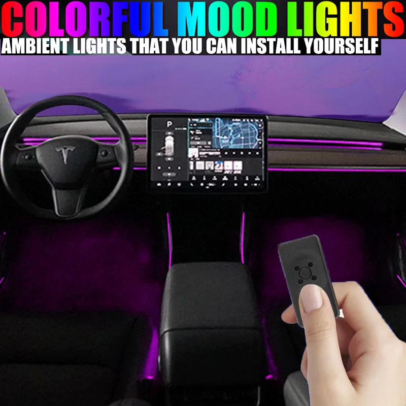 For Tesla Model 3 Y Interior Car Neon Lights Center Console Dashboard Light Ambient Lighting Easy button control LED Strip Light