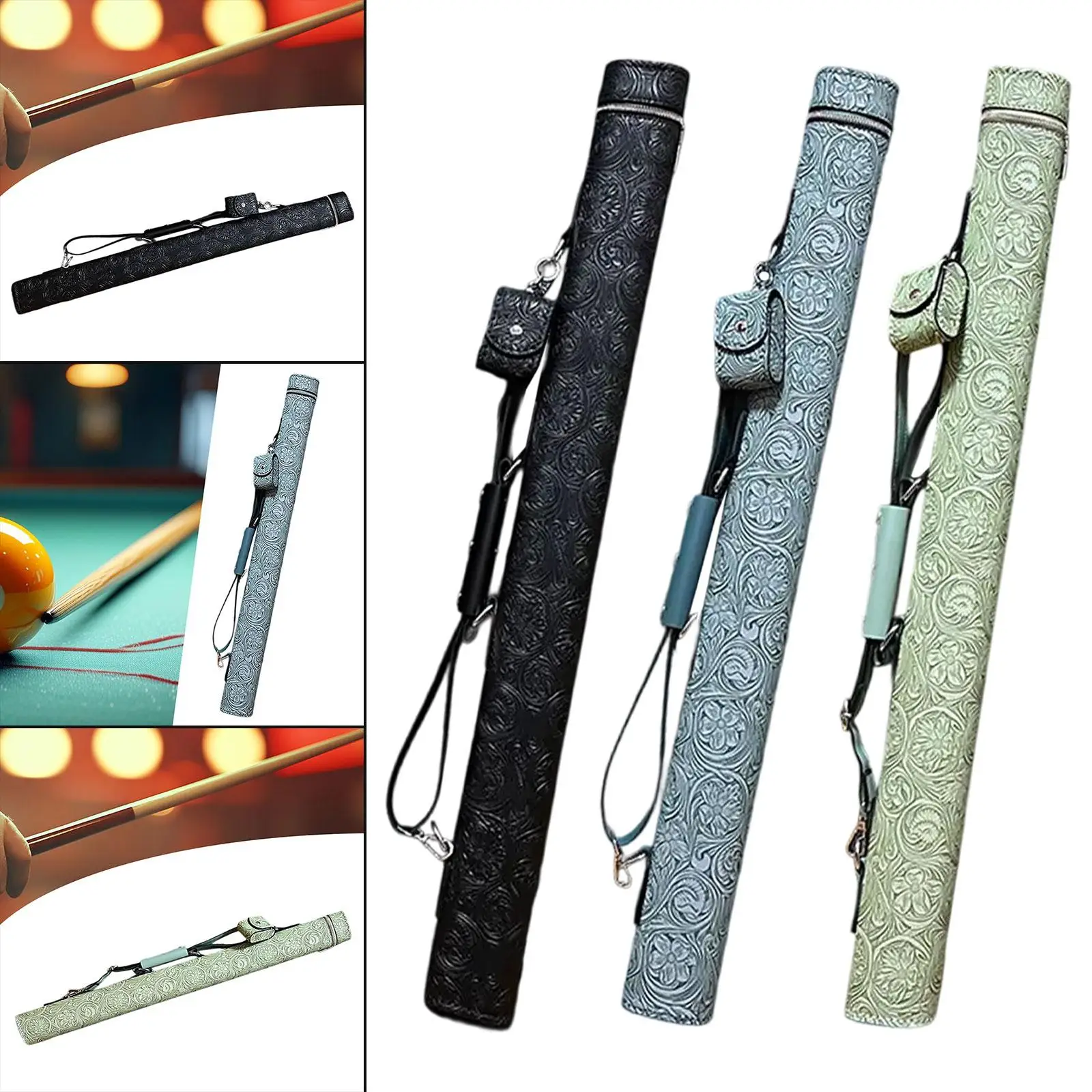 Handcrafted Pool Cue Case Premium Embossed Tang Grass Pattern Billiard Stick Bag for Cue Protection and Travel