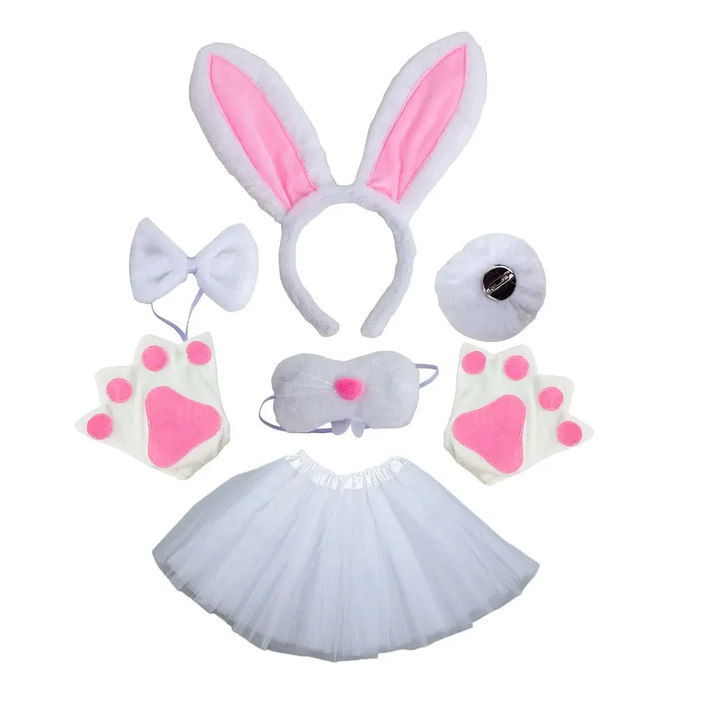 Bunny Rabbit Costume accessori animali da fattoria vestire fascia gonna Tutu coda bianco grigio