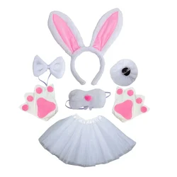 Bunny Rabbit Costume Accessories Farm Animal Dress up Headband Skirt Tutu Tail White Grey