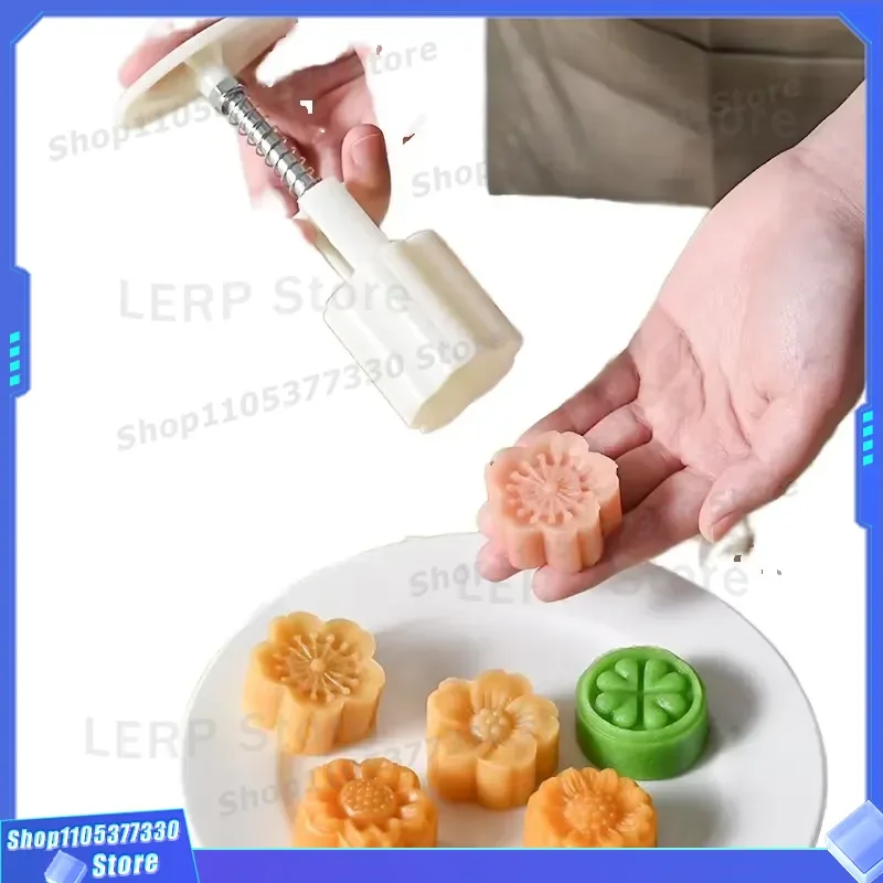 30g Mung Bean Cake Mold Hand Pressed 3D Embossing Plastic Pastry Tool for Household Dessert Making Baking DIY Kitchen Gadget