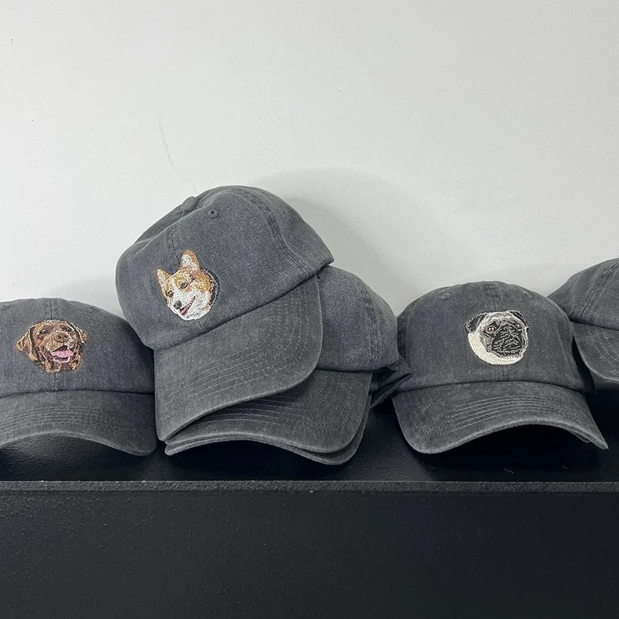 SNOW-WASHED PET DOG EMBROIDERED BASEBALL CAP CUSTOMIZABLE