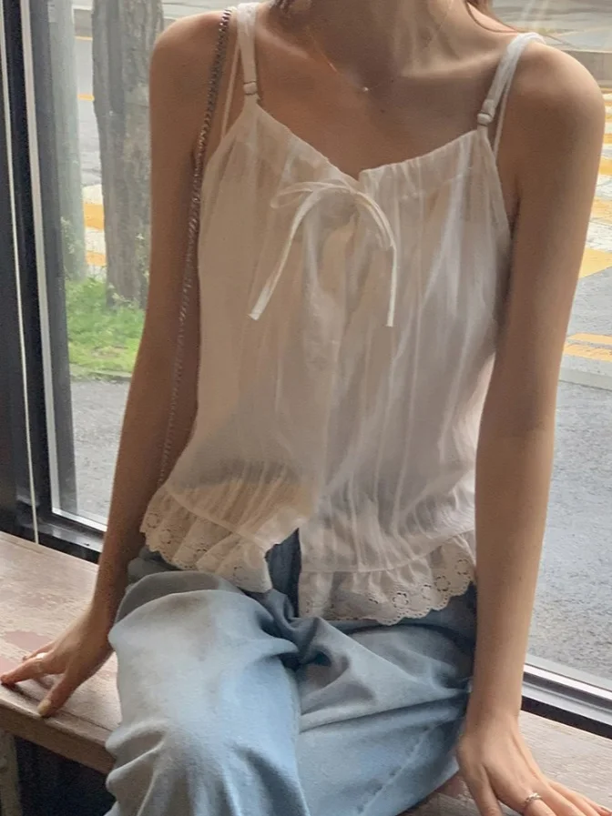 Fashionable Short Strap Vest Women's Summer New Style Belted Wood Grain  Design Sense Top Age Reduction Trendy Clothing