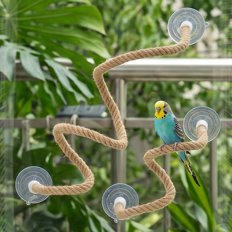 1PC Linen Rope DIY Bendable Perch for Birds Non-slip Comfortable Grip Suction Cup Bird Climbing Rope Stable Durable