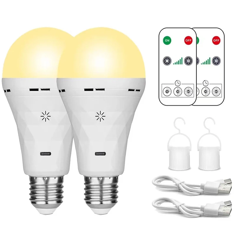 

（2pake) 5V USB led bulb， Rechargeable Light Bulbs, Emergency Lightbulbs Warm with Timer Dimmable for Wall Wireless Sconce E27