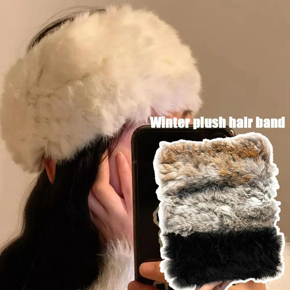 

Neck Warmer Rabbit Fur Headband Fur Hat Wide-brimmed Real Hair Band Headbands Elastic For Women Dual-Use Empty Roof Headband