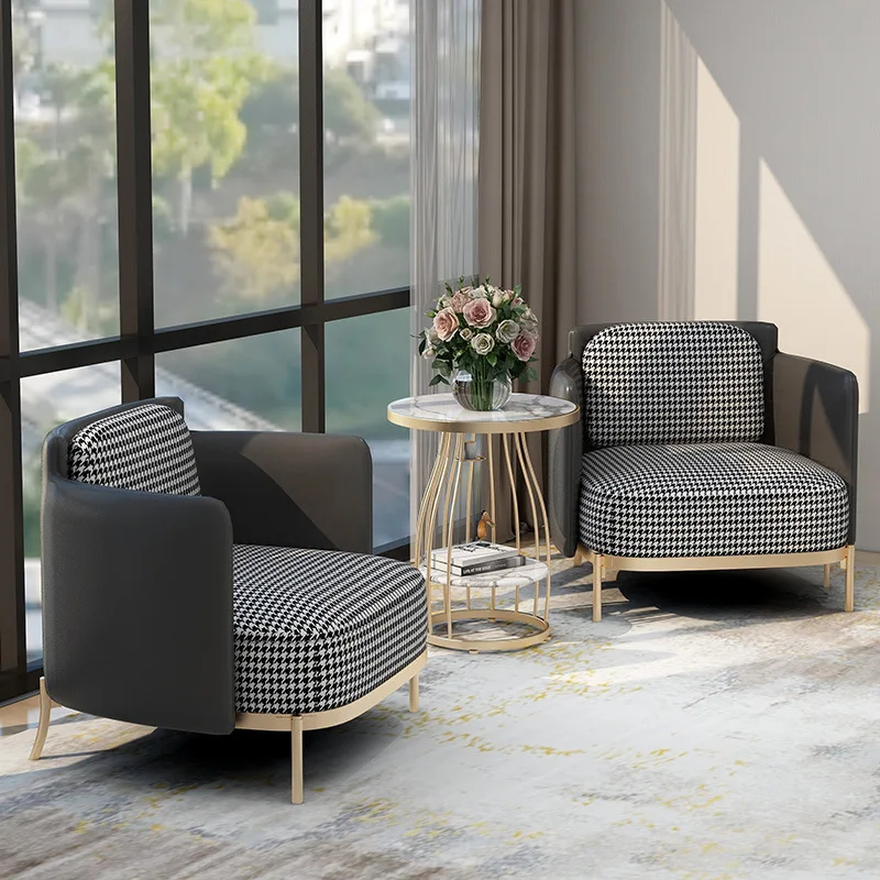 Modern simple single sofa  hotel room tiger  living room sofa set homestay thousand bird grid sofa