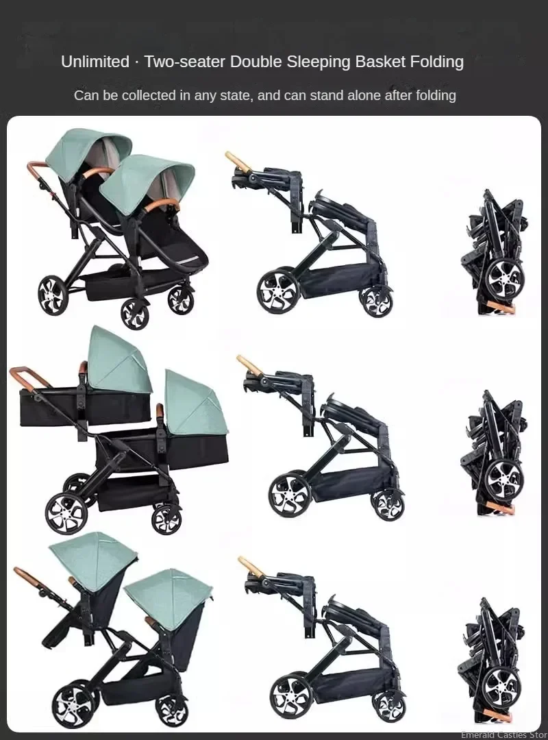 Twins Baby Stroller Can Sit and Lie Double Kids Trolley Stroller Shock Absorber Foldable Child Baby Carriage Foldable