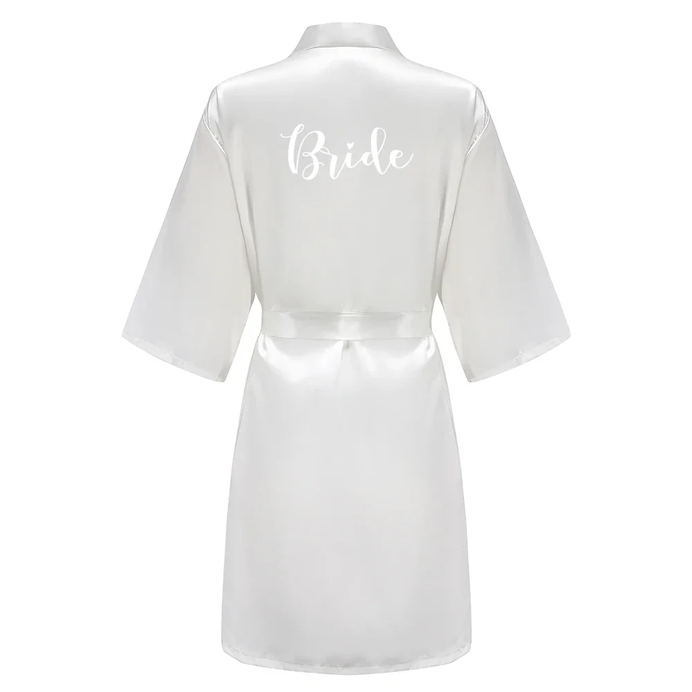 Sage Green Women's Satin Bride Bridesmaid Short Robes With White Letter for Wedding Party Getting Ready