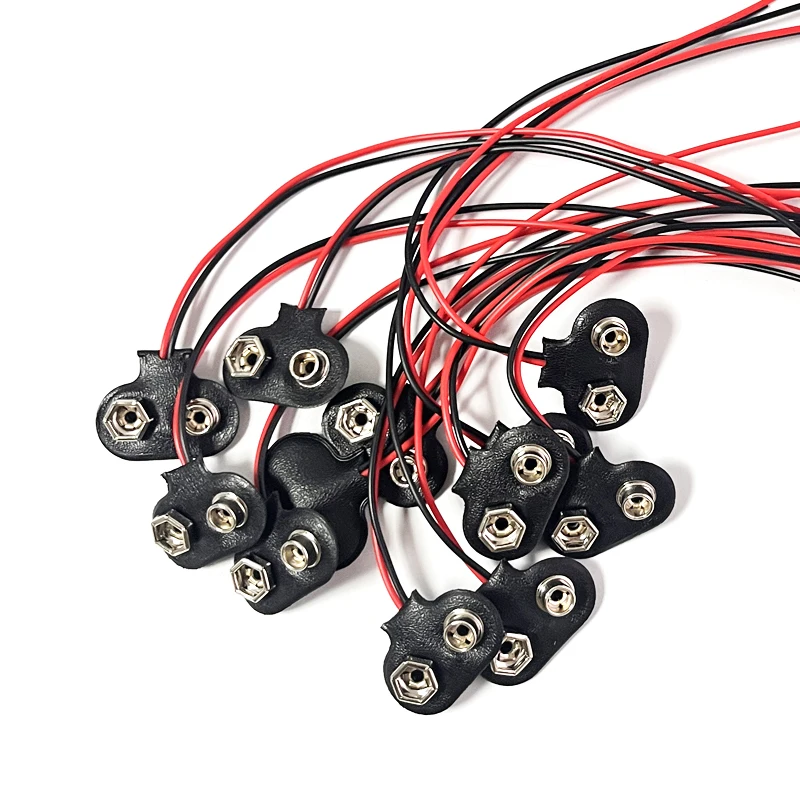10pcs/5pcs 9v Battery Connector 9V T-type Battery Snap Connector Clip Lead Wires Holder Wire Length 15CM