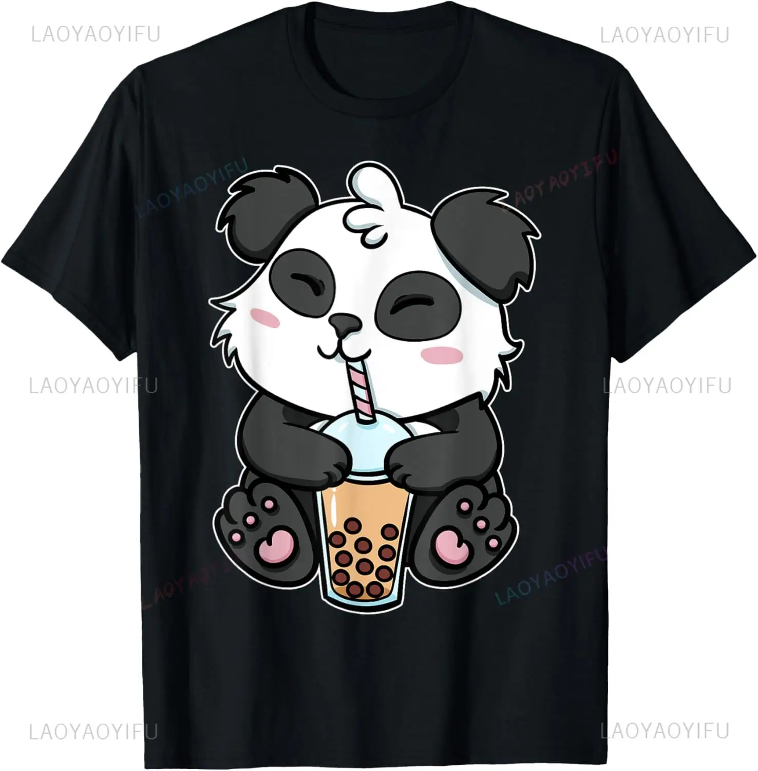 Camiseta de Boba Tapioca para hombre y mujer, camisa informal con perlas, Burbuja, leche, bebida de té, Panda, moda Harajuku, estilo de verano, Kawaii