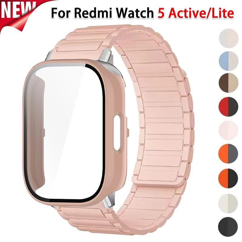 Bildschirmschutz-PC-Gehäuse + Armband für Redmi Watch 5, aktives magnetisches Silikonband für Redmi Watch 5 Lite, Armband